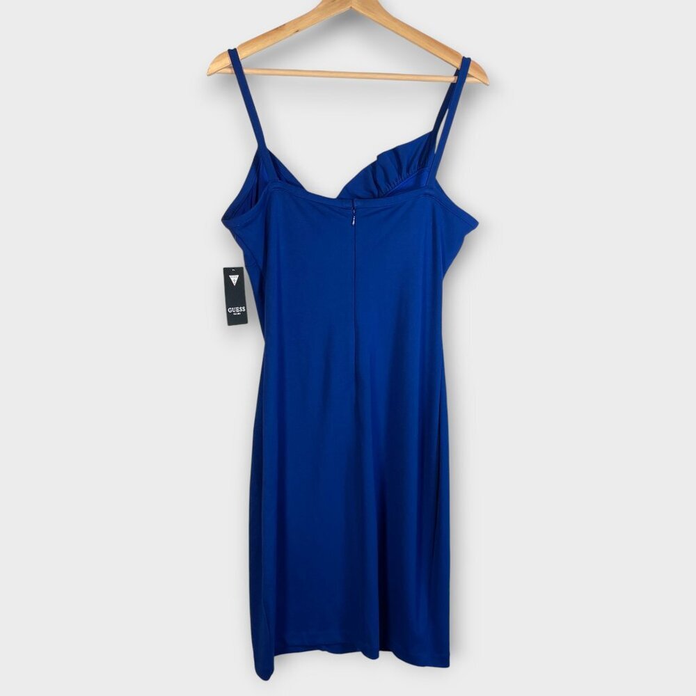 GUESS Ponte Ruffled Sheath Dress 12 Cobalt Blue Bodycon Cocktail Party NEW - Picture 5 of 10